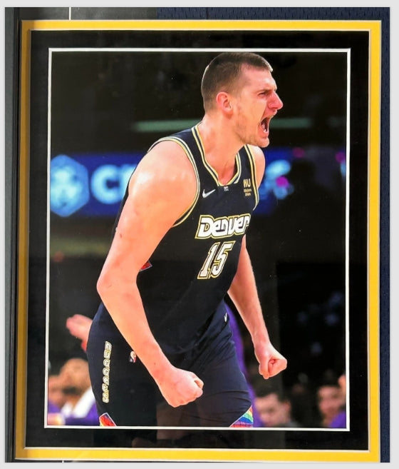 Nikola Jokic Autographed/Inscribed 'NBA MVP' Navy Denver Nuggets Jersey - Deluxe Framed JSA COA