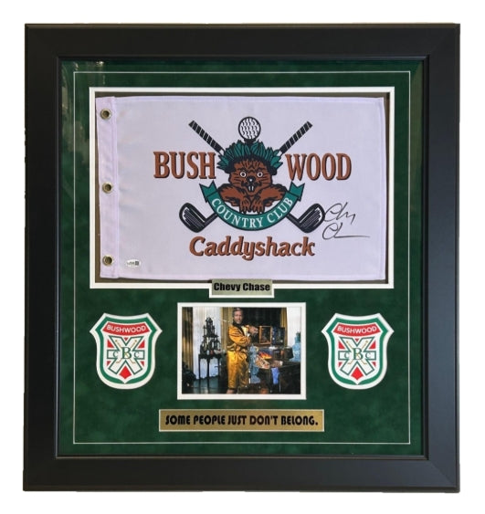Chevy Chase Autographed Bushwood CC Flag Framed Display with Photo - JSA Certified - Latitude Sports Marketing