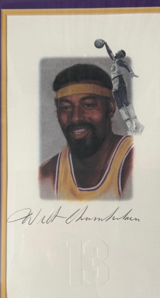 LA Lakers Legends W. Chamberlain, J. West, Magic Johnson, E. Baylor, K. Abdul-Jabbar 5-signature Litho PSA LOA