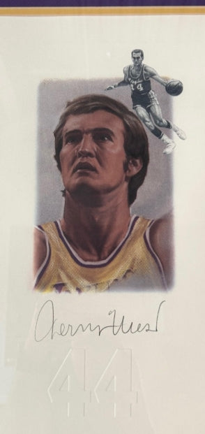 LA Lakers Legends W. Chamberlain, J. West, Magic Johnson, E. Baylor, K. Abdul-Jabbar 5-signature Litho PSA LOA