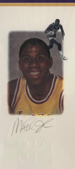 LA Lakers Legends W. Chamberlain, J. West, Magic Johnson, E. Baylor, K. Abdul-Jabbar 5-signature Litho PSA LOA
