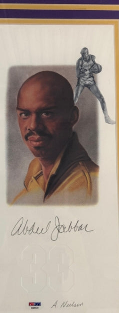 LA Lakers Legends W. Chamberlain, J. West, Magic Johnson, E. Baylor, K. Abdul-Jabbar 5-signature Litho PSA LOA