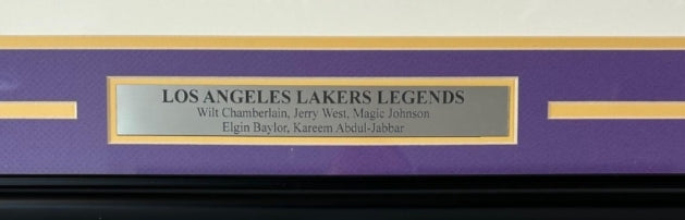 LA Lakers Legends W. Chamberlain, J. West, Magic Johnson, E. Baylor, K. Abdul-Jabbar 5-signature Litho PSA LOA