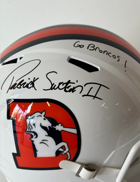 Patrick Surtain II Autographed/Inscribed "Go Broncos" Replica Snowcapped Helmet BAS COA