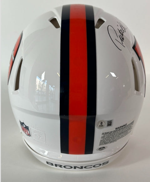 Patrick Surtain II Autographed/2X Inscribed "24 DPOY" and "Go Broncos" Pro Snowcapped Broncos Helmet BAS COA