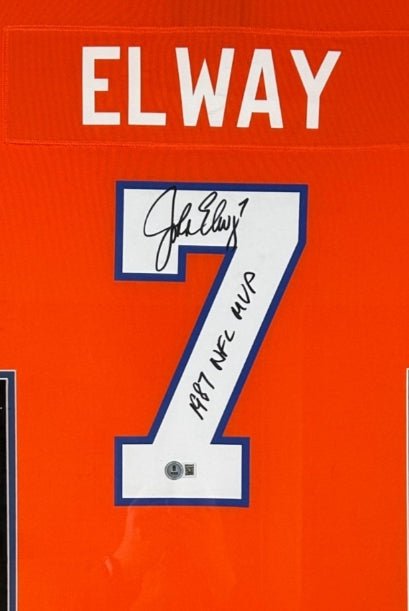 John Elway Autographed/Inscribed "1987 NFL MVP" Deluxe Framed Nike Broncos Jersey BAS COA