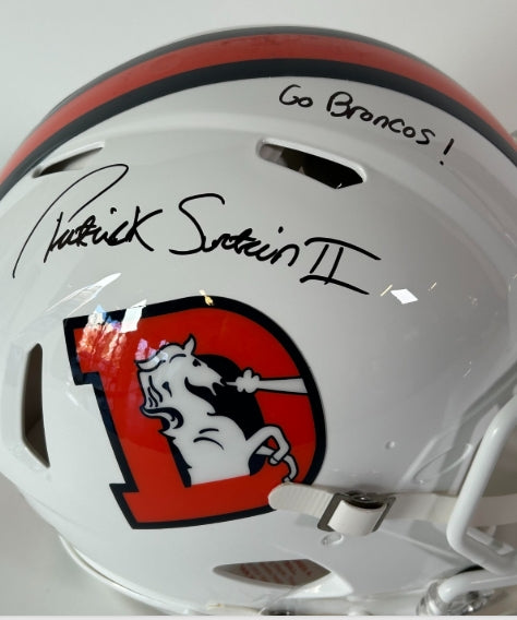 Patrick Surtain II Autographed/Inscribed "Go Broncos" Pro Snowcapped Helmet BAS COA