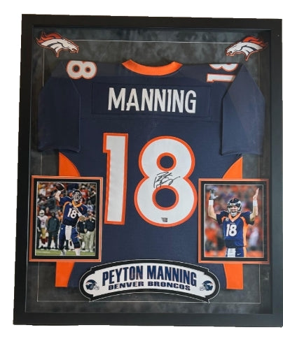Peyton Manning Autographed Denver Broncos Mitchell & Ness Authentic Navy Jersey - Deluxe Framed with Fanatics COA - Latitude Sports Marketing