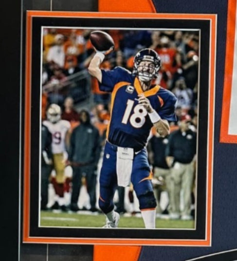 Peyton Manning Autographed Denver Broncos Mitchell & Ness Authentic Navy Jersey - Deluxe Framed with Fanatics COA - Latitude Sports Marketing
