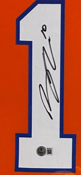 Bo Nix Autographed Nike Denver Broncos Orange Throwback Jersey Deluxe Framed BAS COA