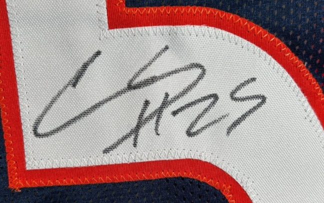 Chris Harris Jr. Autographed & Inscribed "SB 50 Champs" NAVY Jersey – BAS COA (XL)