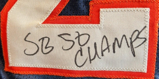 Chris Harris Jr. Autographed & Inscribed "SB 50 Champs" NAVY Jersey – BAS COA (XL)