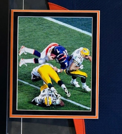 John Elway Autographed Nike Broncos Navy Jersey Deluxe Framed 34"Wx40"H BAS COA with Super Bowl XXXII Photos - Latitude Sports Marketing