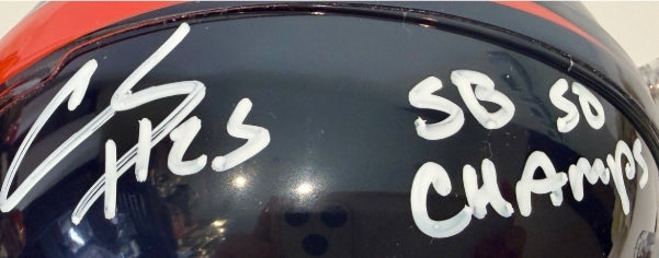 Chris Harris Jr. Autographed Broncos Mini Helmet Inscribed "SB 50 Champs" Beckett COA