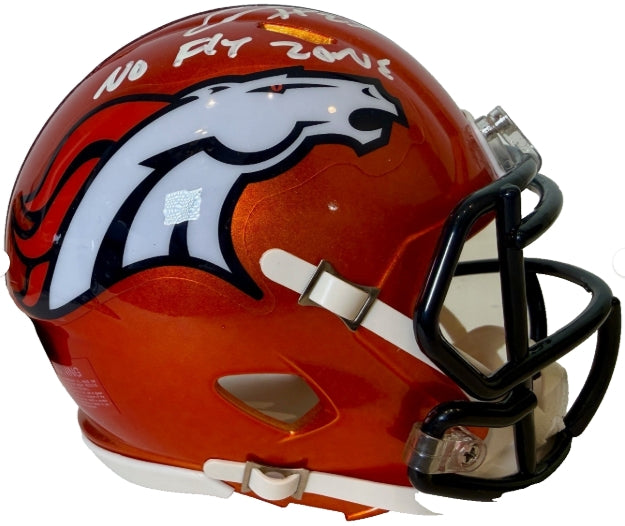 Chris Harris Jr. Autographed Flash Mini Helmet Inscribed "No Fly Zone" Beckett COA - Latitude Sports Marketing