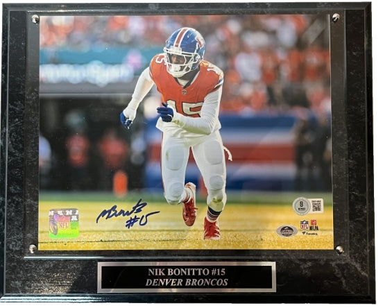 Nik Bonitto Denver Broncos Autographed 8x10 Photo with Plaque Beckett COA - Latitude Sports Marketing