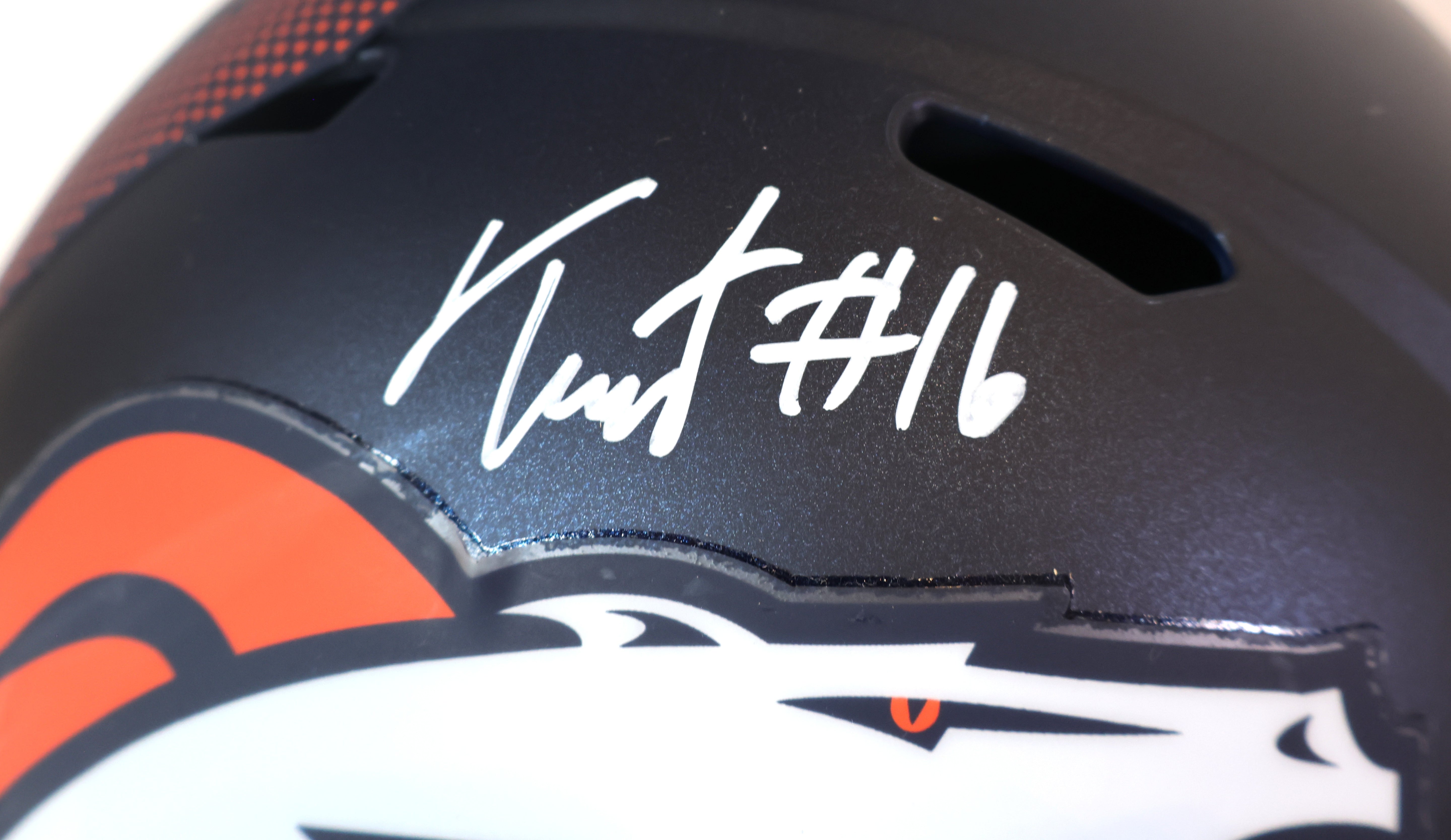 Troy Franklin Autographed Denver Broncos Navy Replica Helmet - Beckett COA Certified