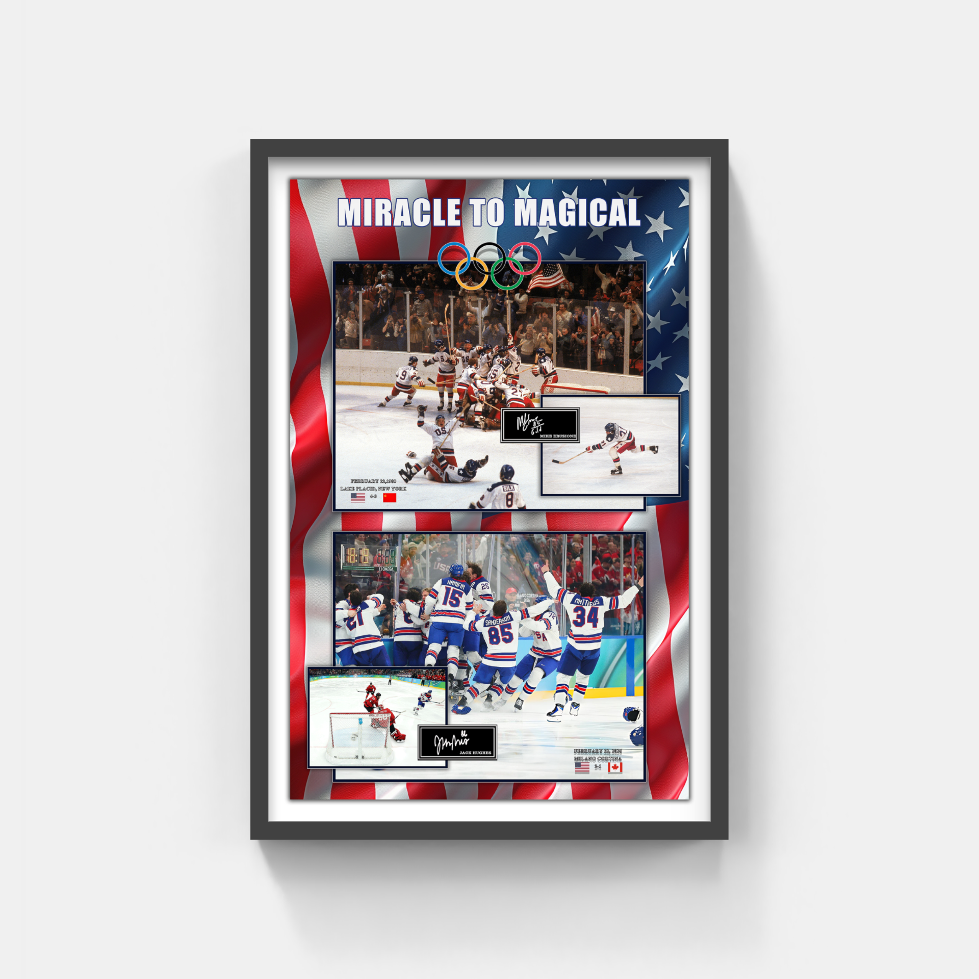 USA Magic in Milan 2026 Winter Olympics Framed Photo Collage with Laser Signatures (Charity) - Latitude Sports Marketing