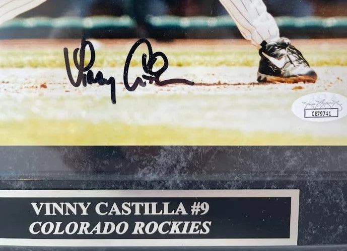 Vinny Castilla Autographed 8x10 Photo with Plaque JSA COA