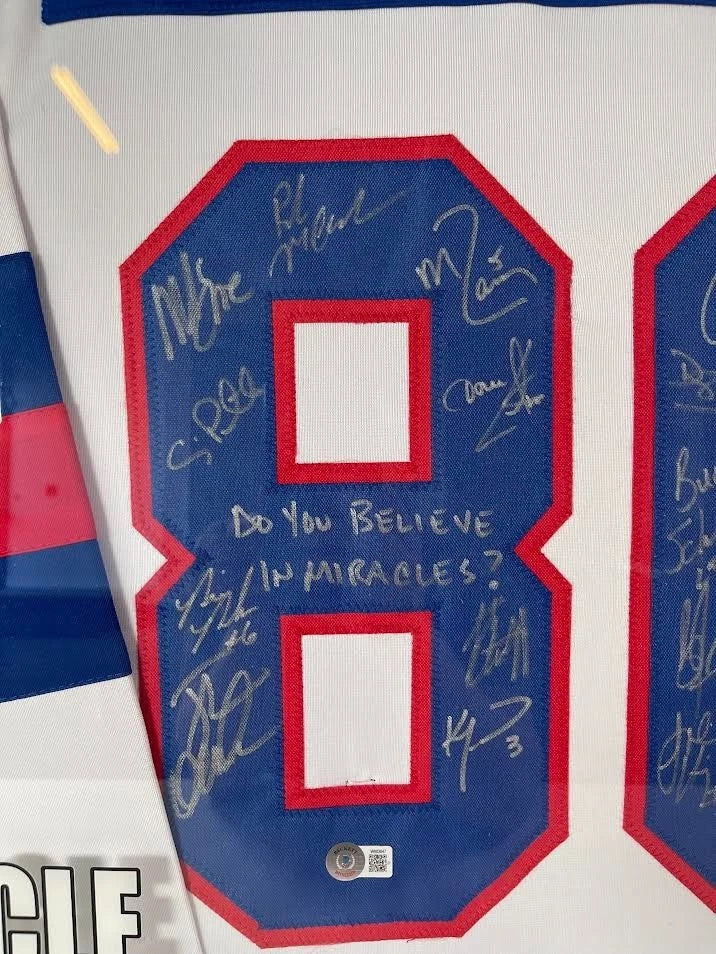 1980 Team USA 'MIRACLE' Hockey Jersey - 18 Autographs 2 Inscriptions Custom LED Lighted Frame