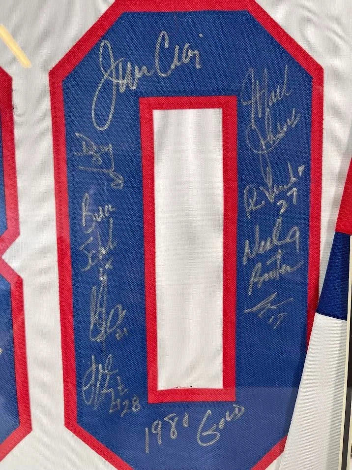 1980 Team USA 'MIRACLE' Hockey Jersey - 18 Autographs 2 Inscriptions Custom LED Lighted Frame