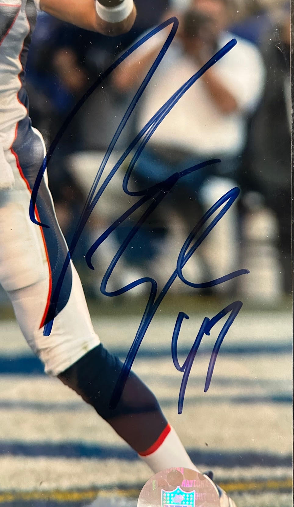 John Lynch Autographed 8x10 Denver Broncos Action Photo with Plaque JSA COA - Latitude Sports Marketing