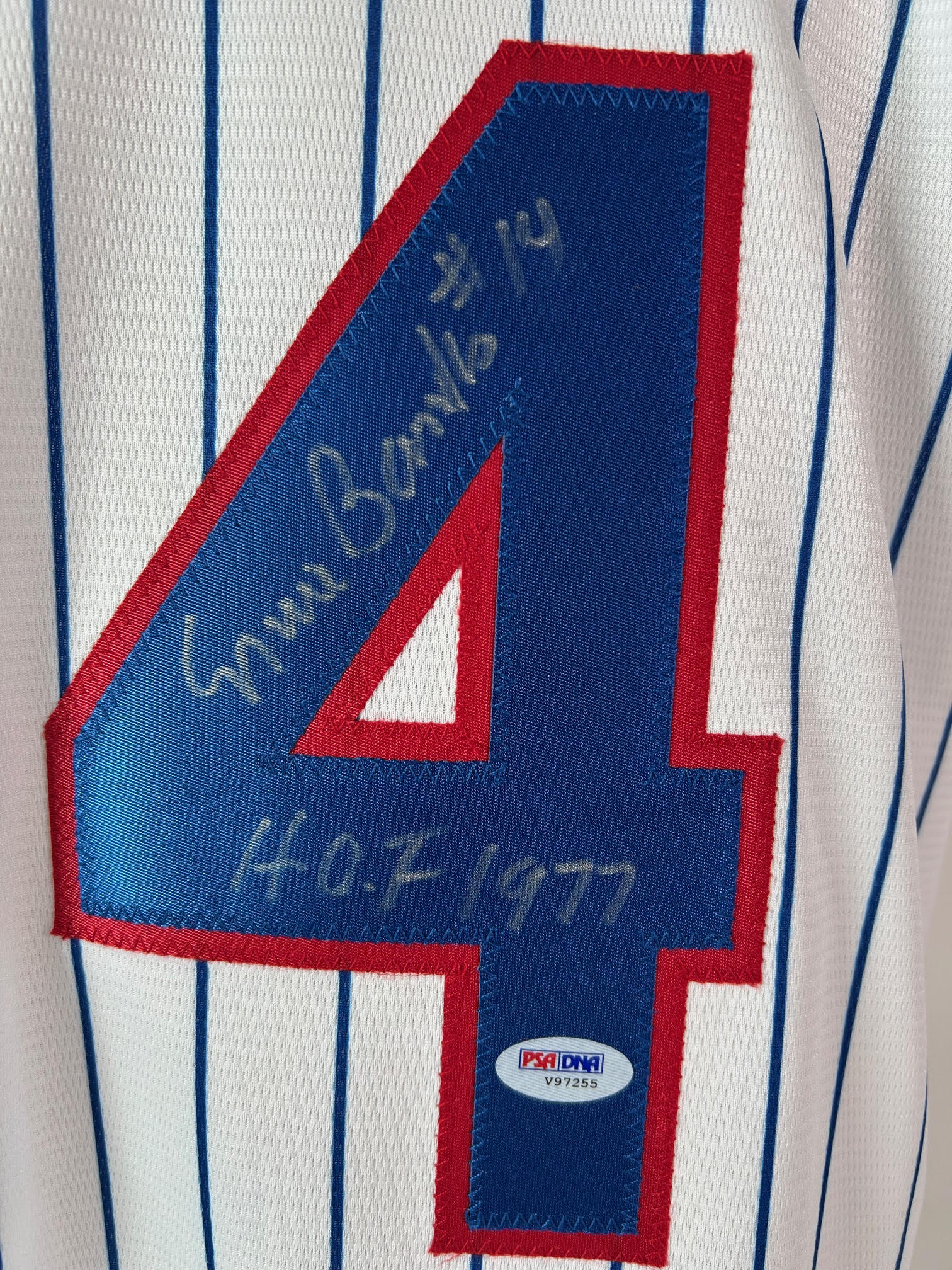 Ernie Banks Autographed Majestic Chicago Cubs Jersey w/ "HOF 1977" Inscription PSA COA