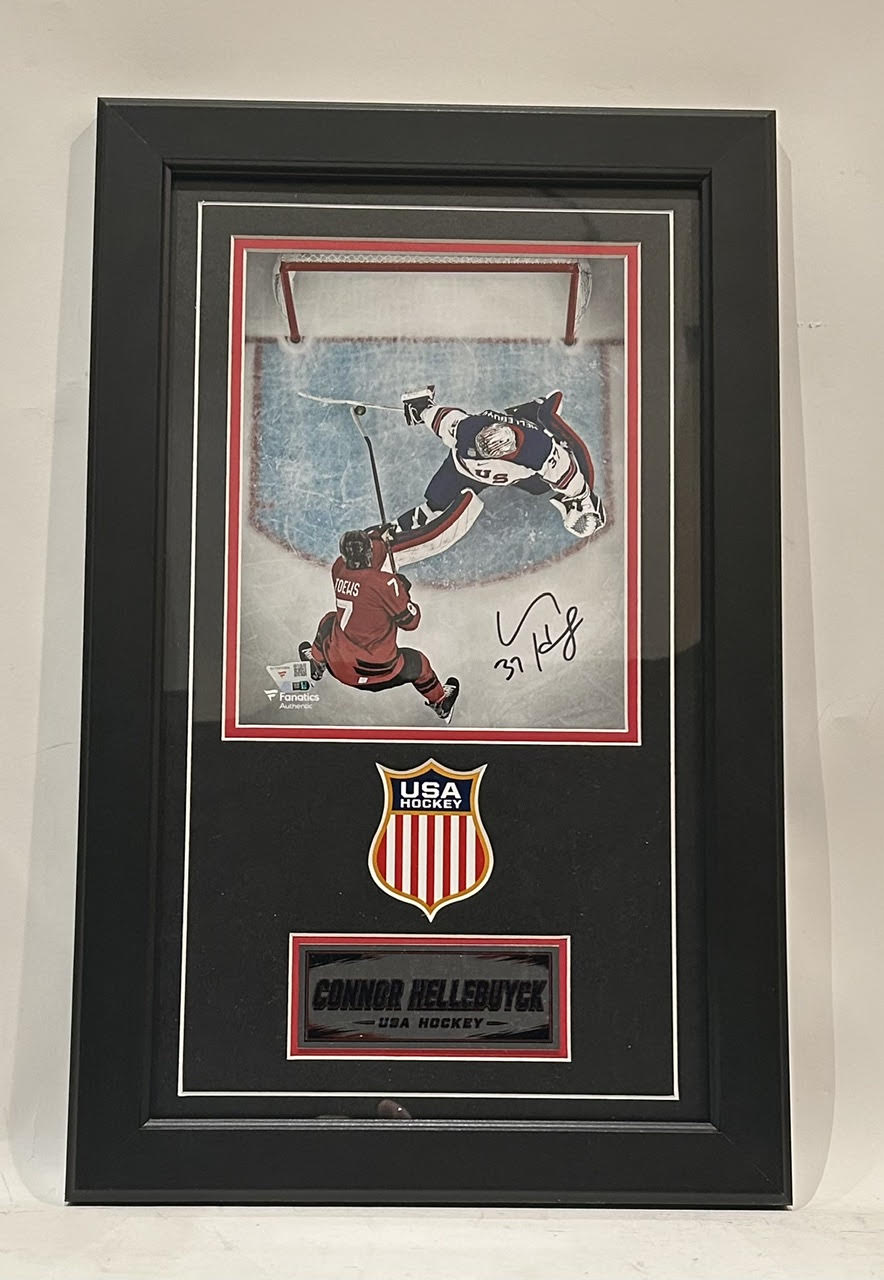 Connor Hellebuyck Autographed 8x10 USA Hockey Photo Deluxe Framed Fanatics COA