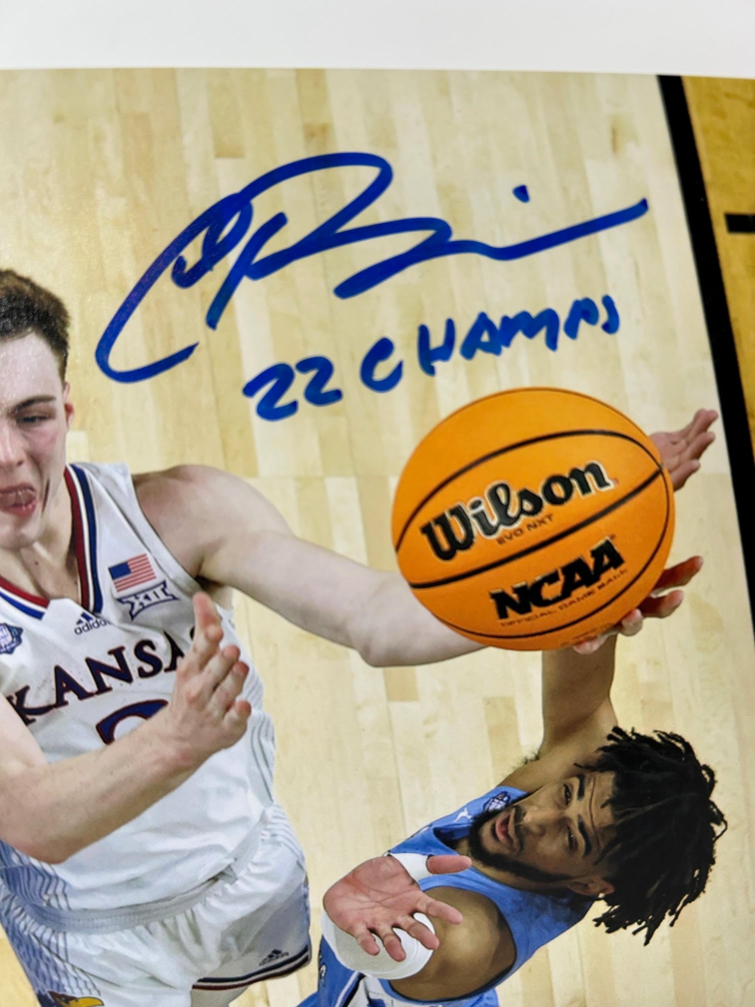 Christian Braun Autographed Kansas Jayhawks 8x10 Photo "22 Champs" Inscription - BAS COA