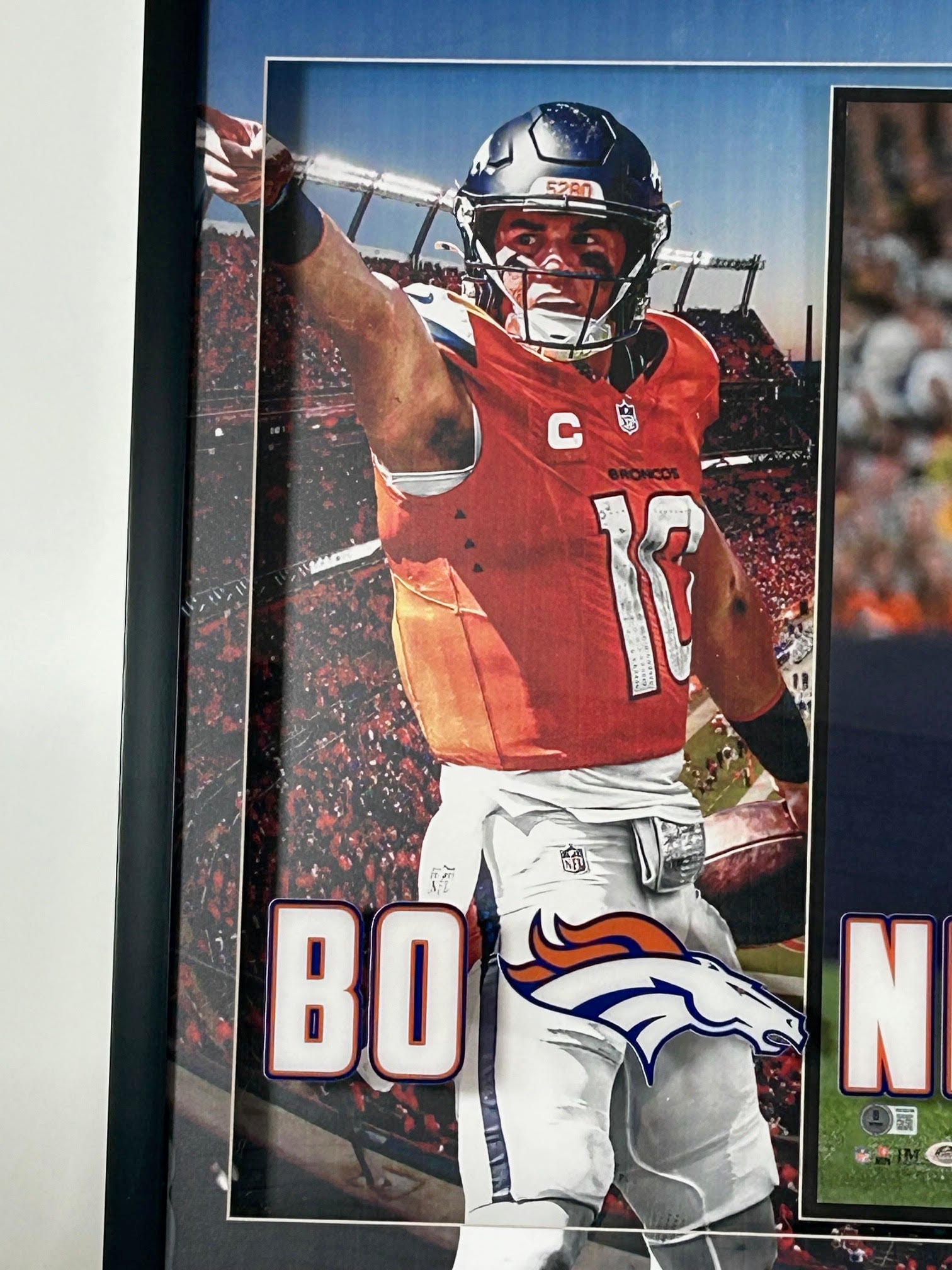Bo Nix Autographed Denver Broncos 16x20 Photo - 3D Shadowbox 31.5x35.5x2 - BAS COA