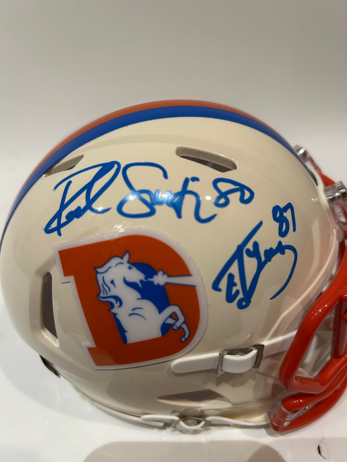Ed McCaffrey & Rod Smith Dual Signed Broncos Retro Mini Helmet BAS COA