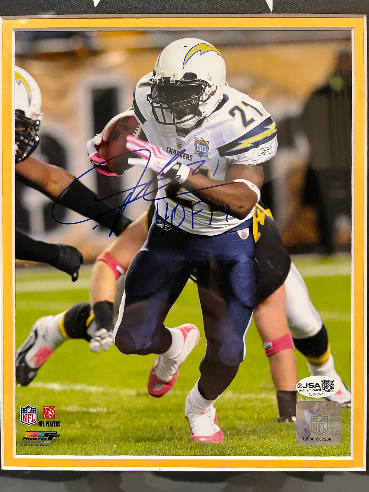 LaDanian Tomlinson Autographed/Inscribed "HOF 17" San Diego Chargers 8x10 Framed Photo - JSA COA - Latitude Sports Marketing
