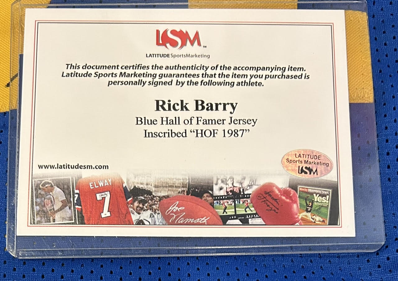 Rick Barry Hall of Fame Golden State Warriors Autographed Jersey - TriStar COA - Latitude Sports Marketing