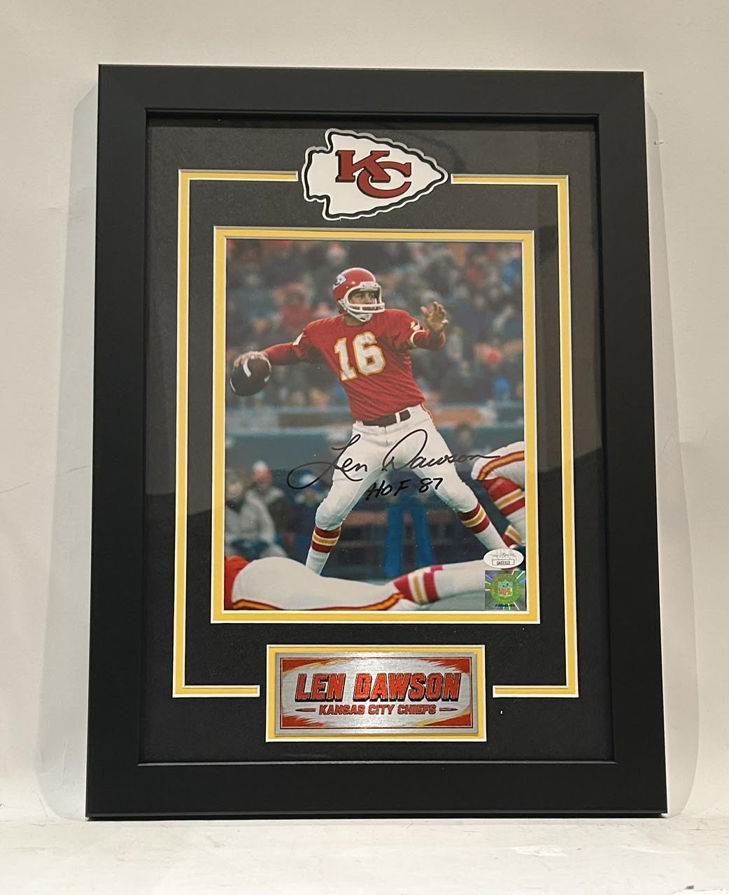Len Dawson Autographed “HOF 87” Kansas City Chiefs 8x10 Framed Photo JSA COA