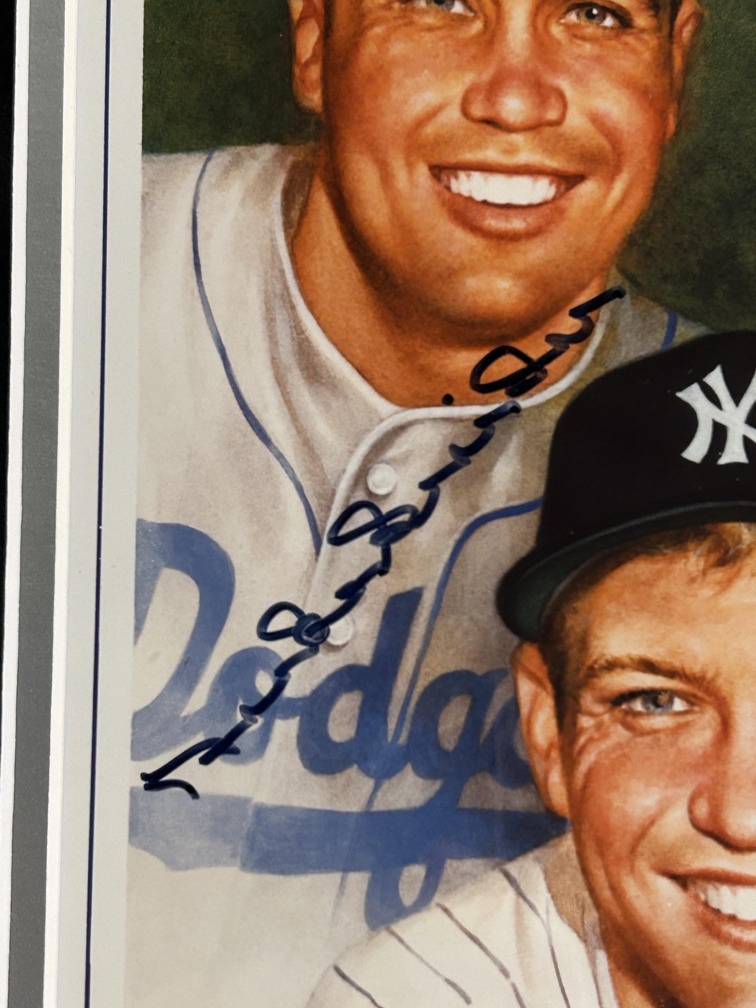 Duke Snider, Willie Mays & Mickey Mantle Triple-Signed 8x10 Lithograph — Custom Framed | PSA LOA