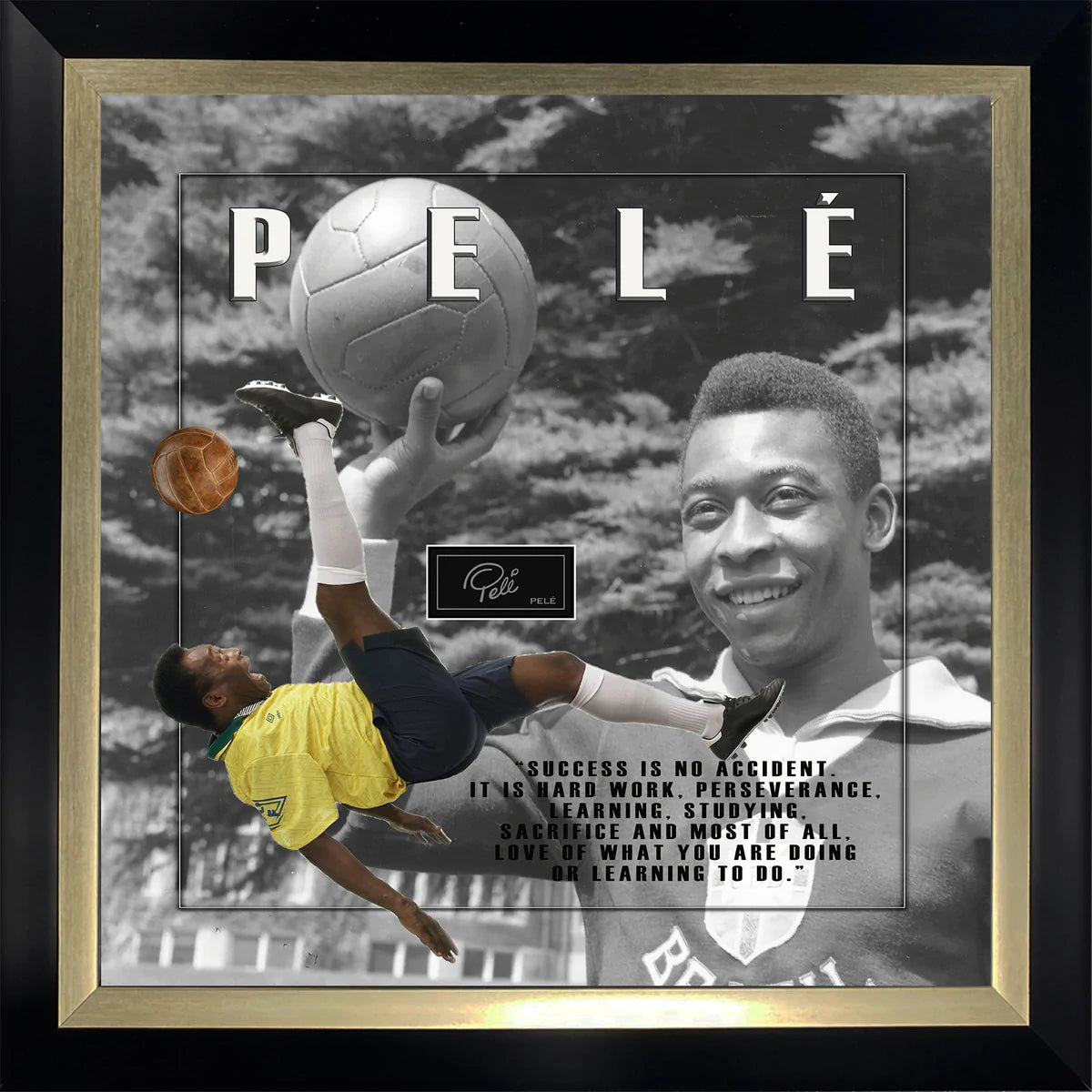 Pelè Brazil Laser Engraved Signature Framed Artwork - Latitude Sports Marketing